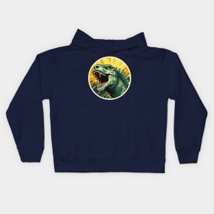 godzilla roars in logo japanese style Kids Hoodie